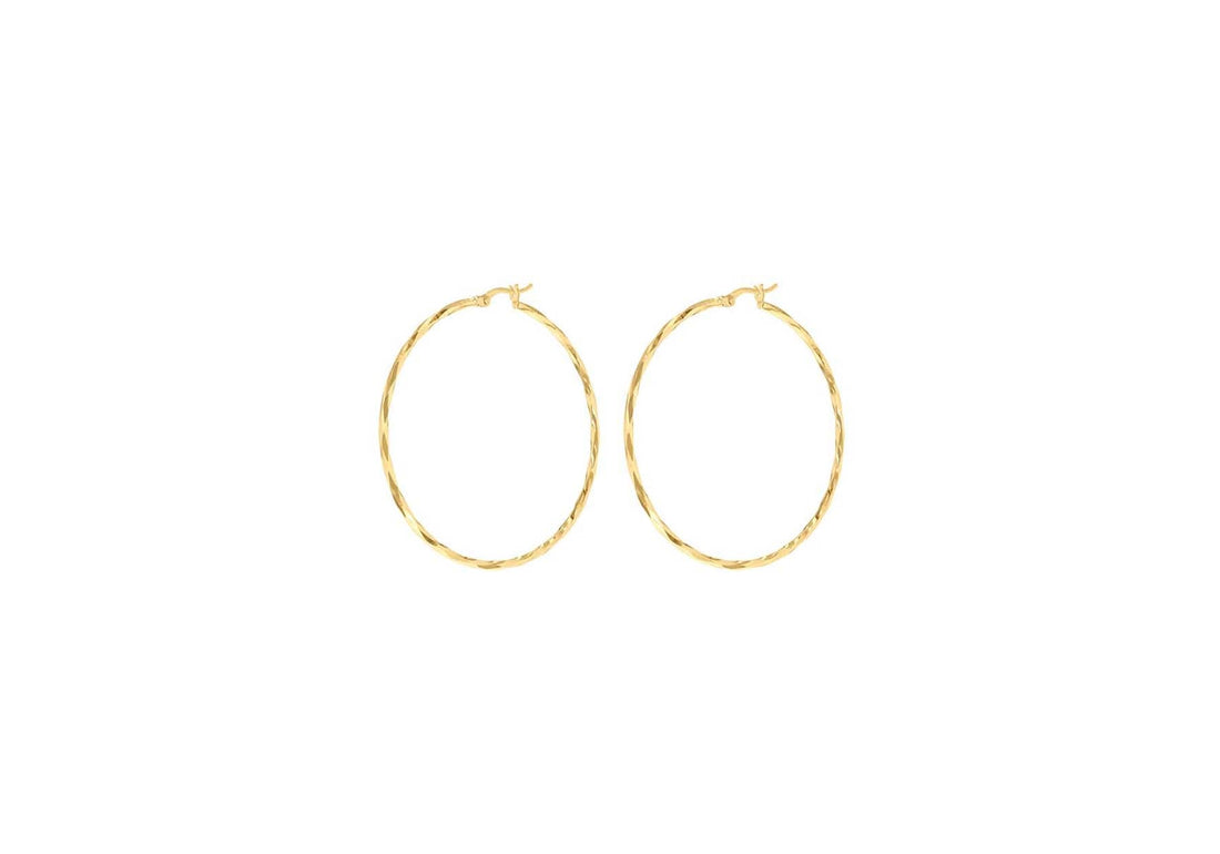 9K Yellow Gold Diamond Cut Hoop Earrings 42mm