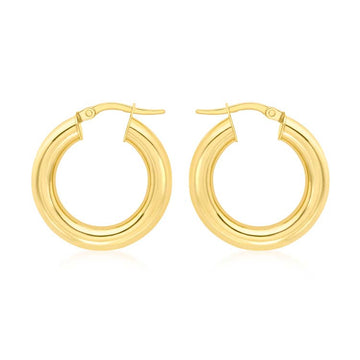 9K Yellow Gold Chunky Tube Creole Earrings 15mm