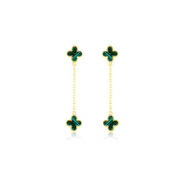9K Yellow Gold Malachite Petal Drop Earrings