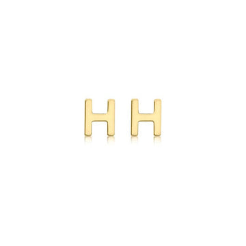 9K Yellow Gold Mini Initial 'H' Stud Earrings