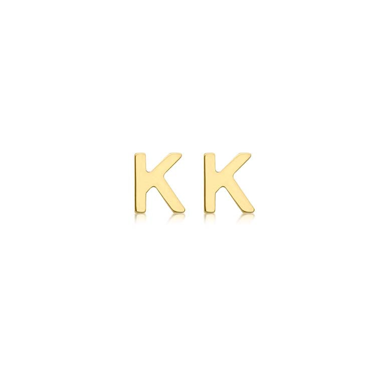 9K Yellow Gold Mini Initial 'K' Stud Earrings