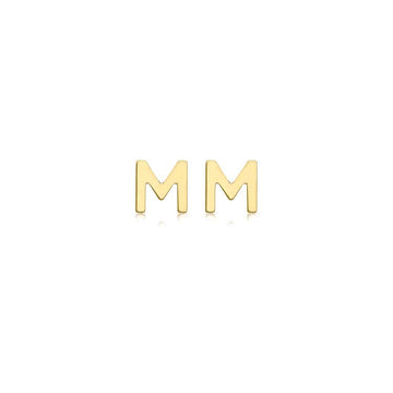 9K Yellow Gold Mini Initial 'M' Stud Earrings
