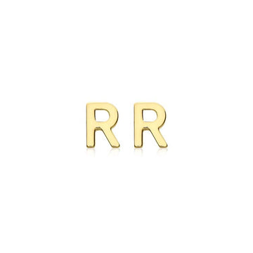 9K Yellow Gold Mini Initial 'R' Stud Earrings
