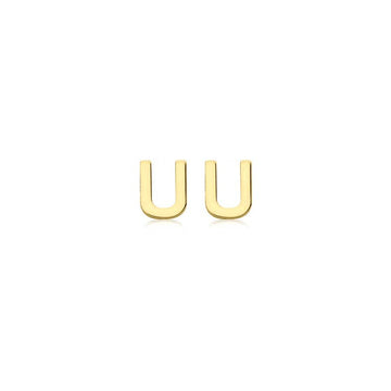 9K Yellow Gold Mini Initial 'U' Stud Earrings