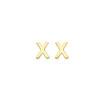 9K Yellow Gold Mini Initial 'X' Stud Earrings