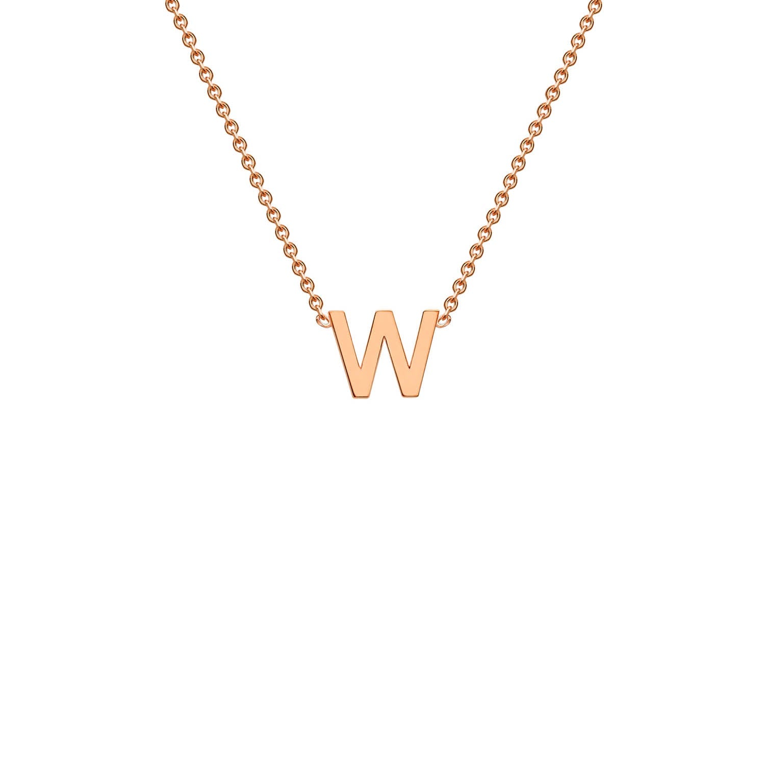 9K Rose Gold 'W' Initial Adjustable Letter Necklace 38/43cm
