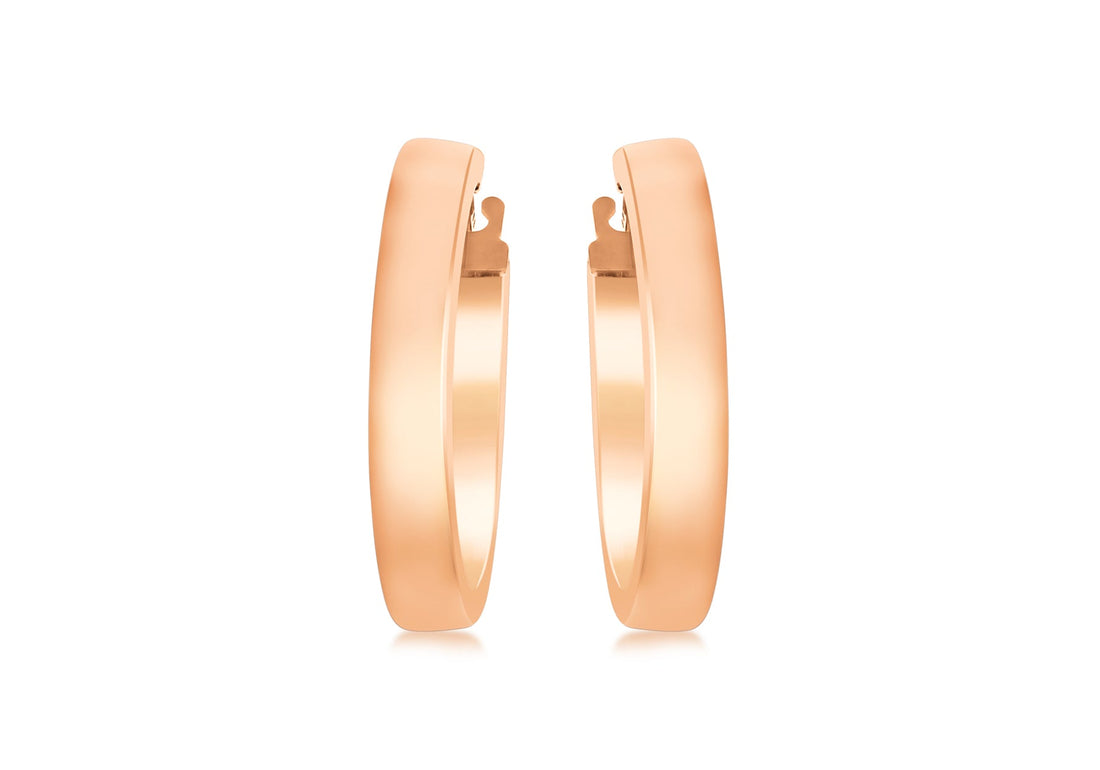 9K Rose Gold 3mm Rectangular-Tube 15mm Hoop Creole Earrings