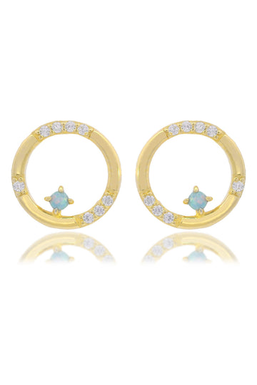 OPAL GLOW BLUE CREATED OPAL CIRCLE EARRINGS GOLD