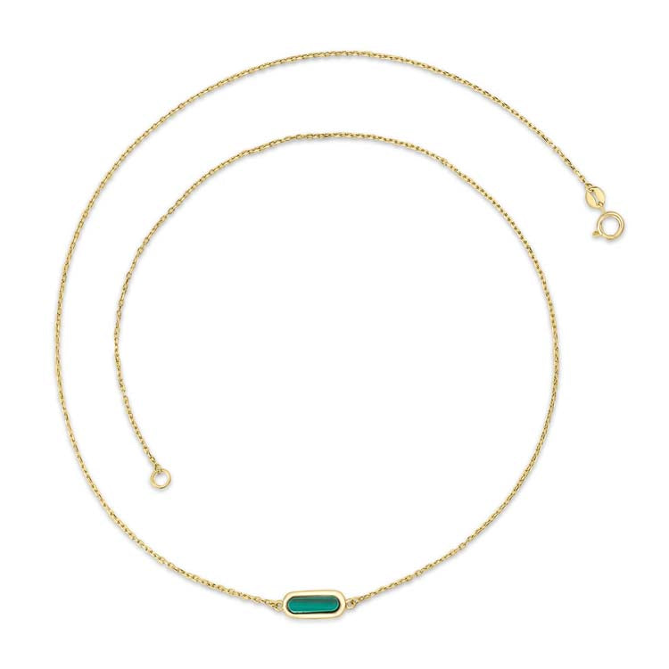 9K Yellow Gold Malachite Necklace 45cm