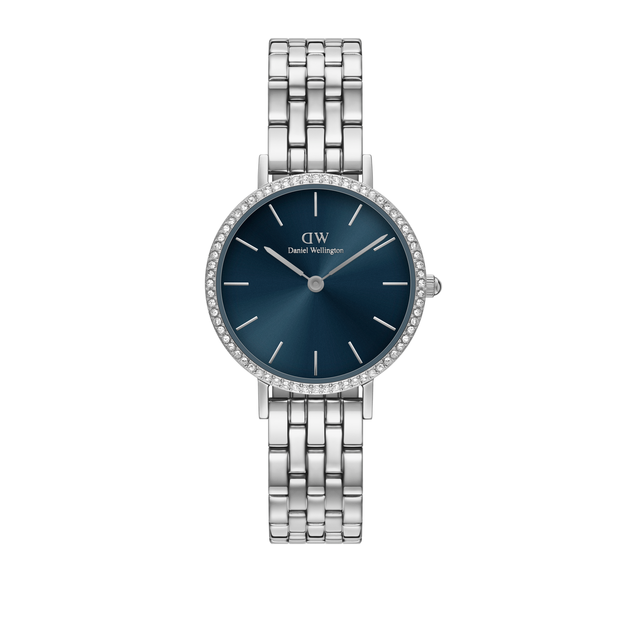 Daniel Wellington Petite 28 Bezel 5-Link Arctic Sunray Silver Watch