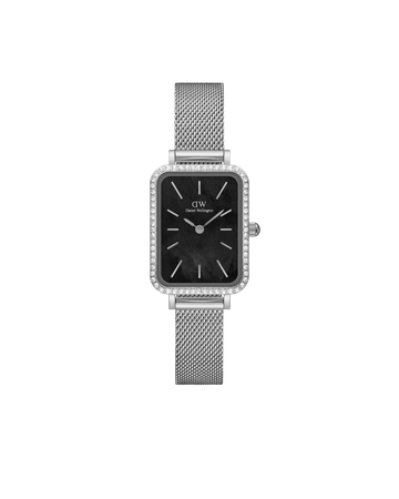 Daniel Wellington Quadro 20x26 Bezel Mesh Black Mother of Pearl Silver Watch