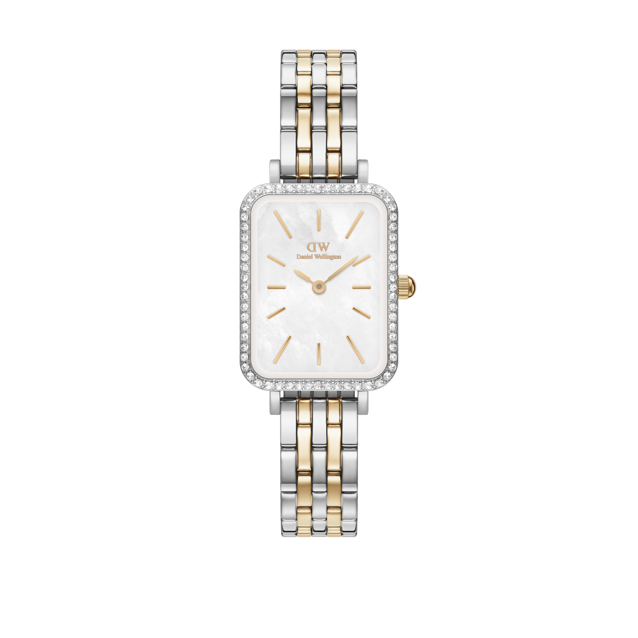 Daniel Wellington Quadro 20x26 Bezel 5-Link White Mother of Pearl Two-Tone Gold & Silver Watch