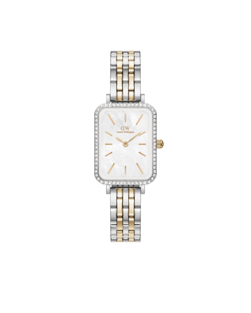 Daniel Wellington Quadro 20x26 Bezel 5-Link White Mother of Pearl Two-Tone Gold & Silver Watch