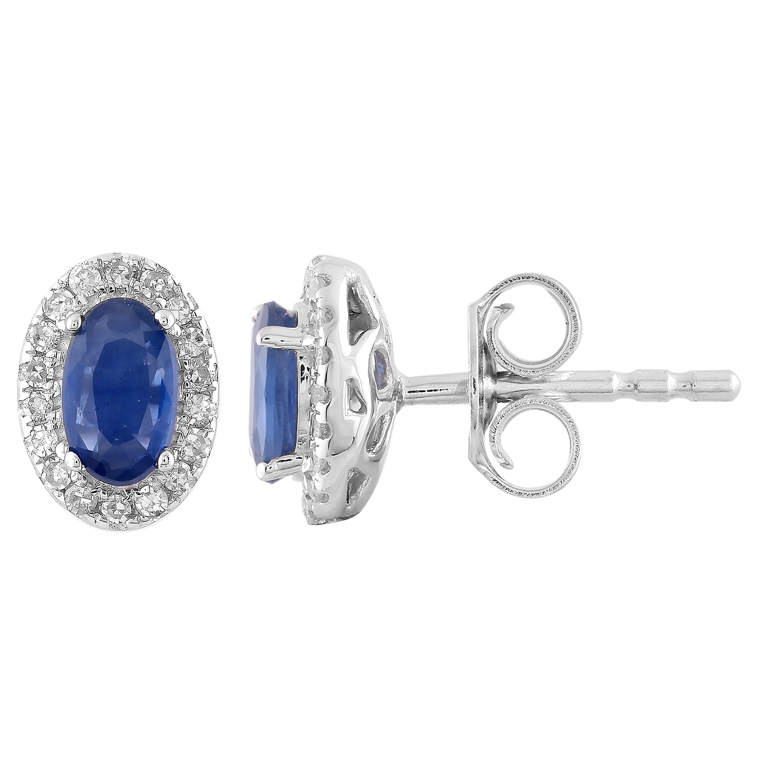 Sapphire Stud Earrings with 0.10ct Diamonds in 9K White Gold