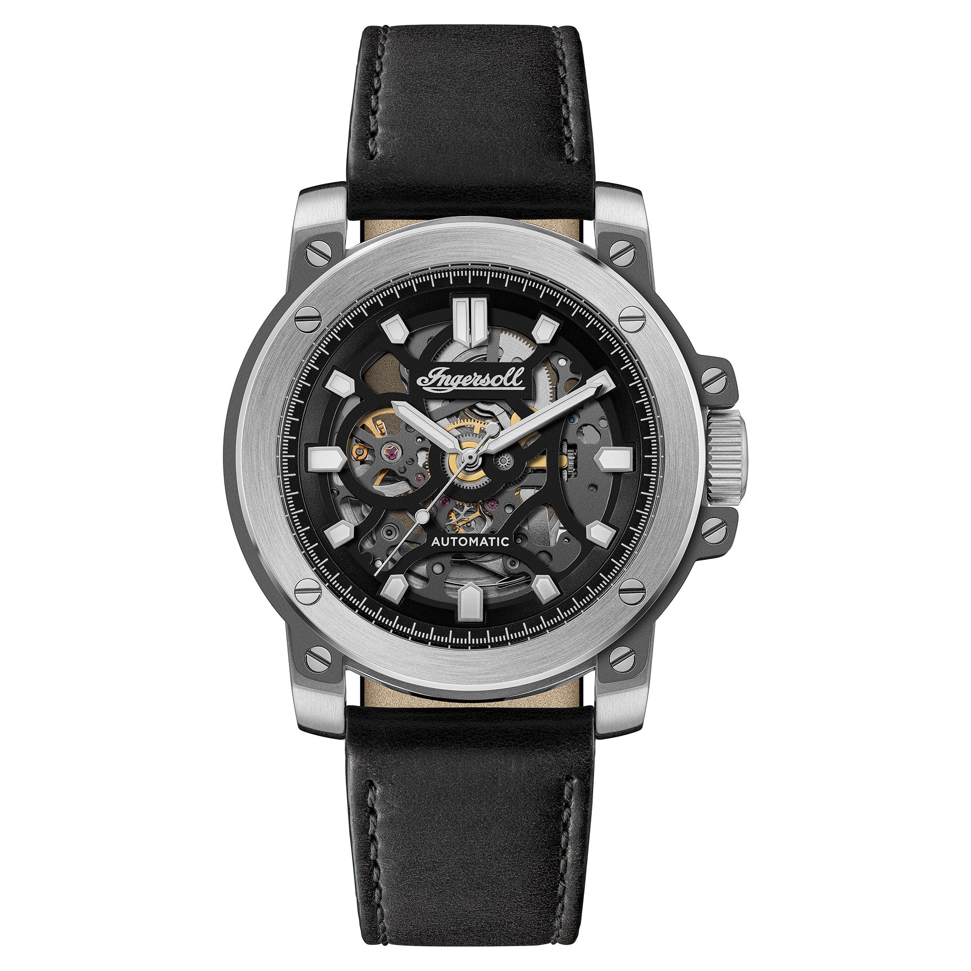 Ingersoll The Freestyle Automatic Black Leather Strap Watch