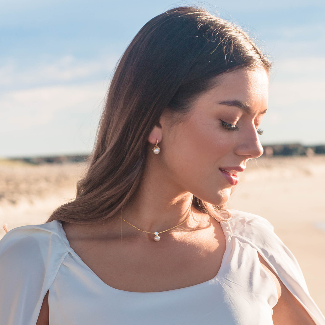 OCEANS PALM COVE FRESHWATER PEARL EARRINGS GOLD