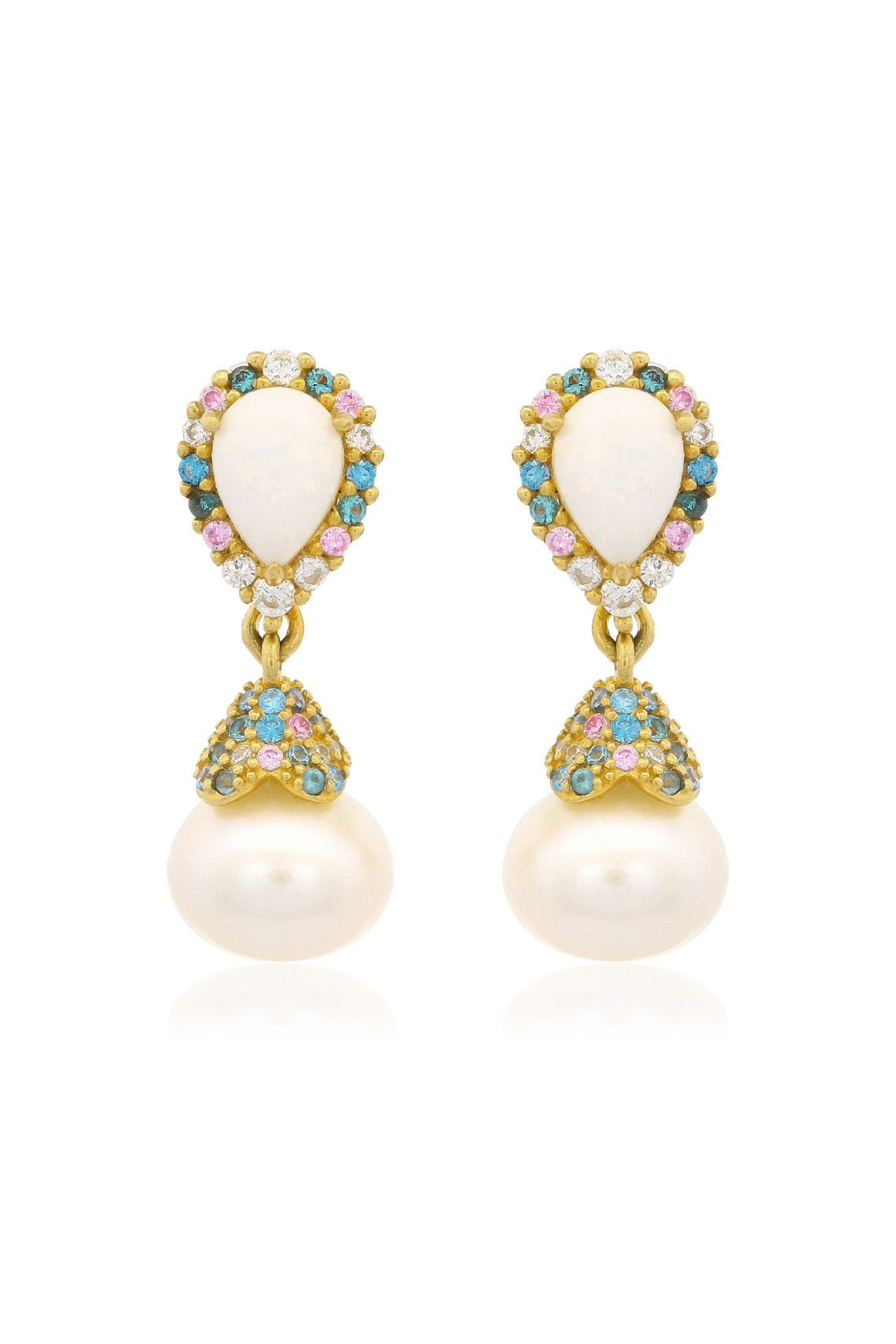 GEORGINI WISTERIA CREATED OPAL AND PEARL CASCADE EARRINGS GOLD