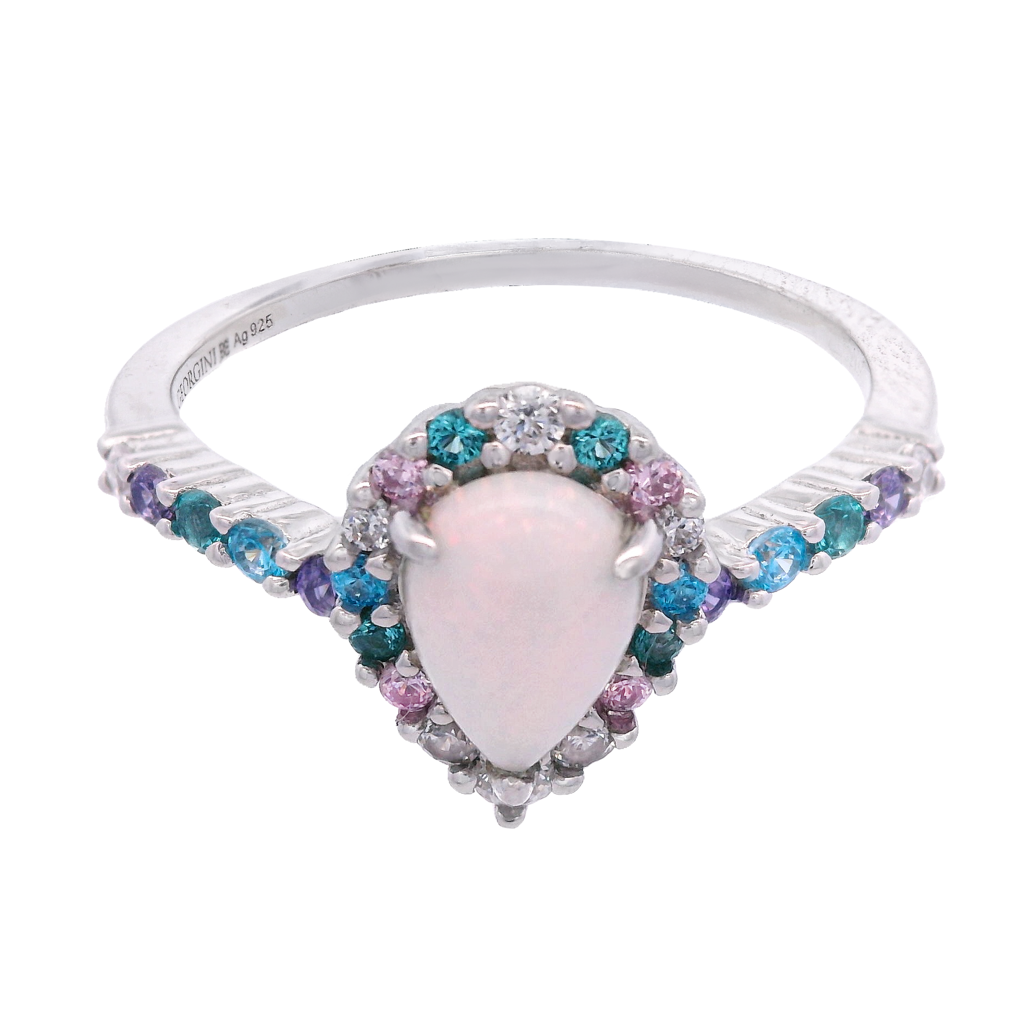 GEORGINI WISTERIA CREATED OPAL FLORIBUNDA RING SILVER