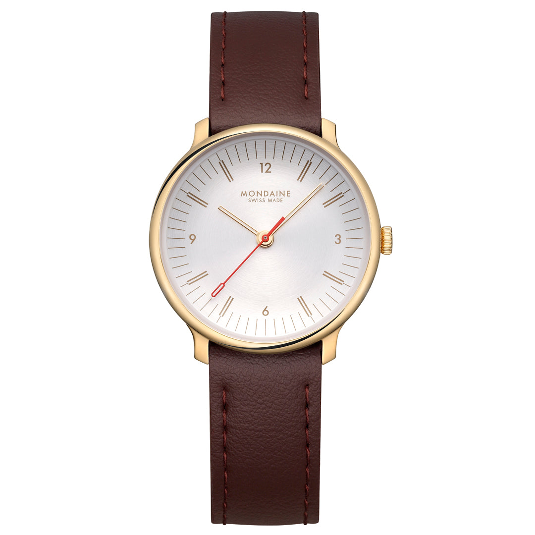 Mondaine Doppio Brown Leather 33mm Watch - MLE.33110.LGV