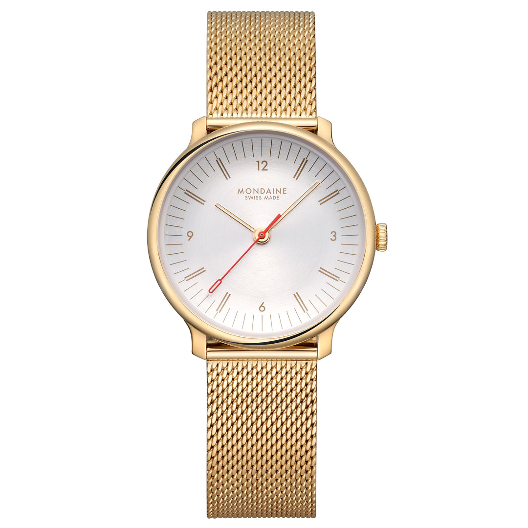 Mondaine Doppio Gold Plated Stainless Steel 33mm Watch - MLE.33111.SM