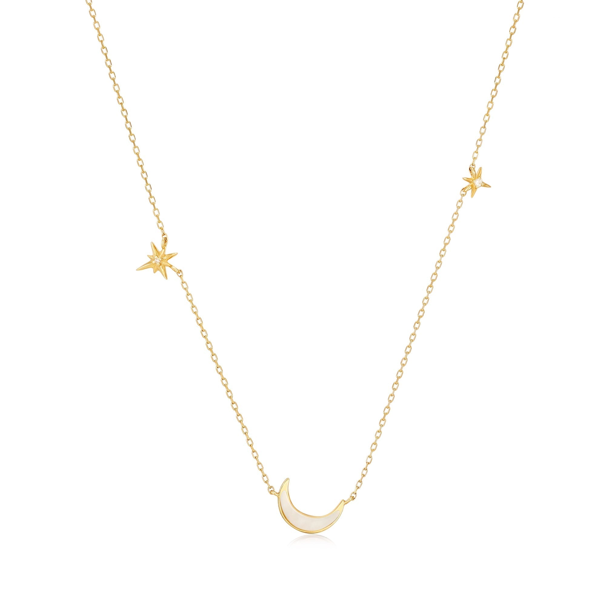 Ania Haie 14kt Gold Diamond and Mother Of Pearl Moon Necklace