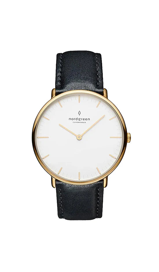 Nordgreen Native 28mm Black Leather Strap Watch