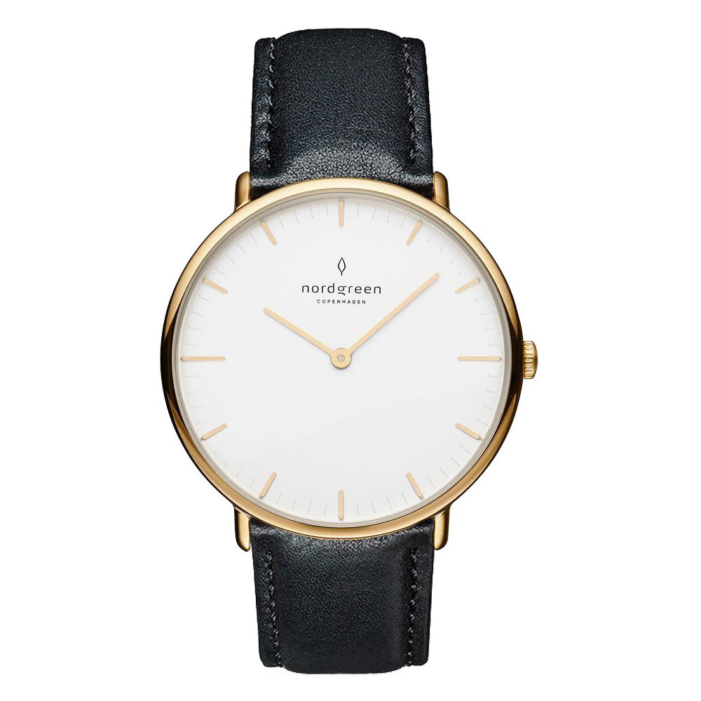 Nordgreen Native 32mm Black Leather Strap Watch
