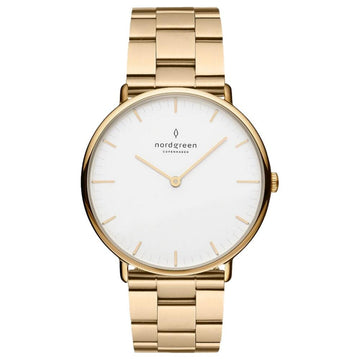 Nordgreen Native 36mm Gold 3 Link Stainless Steel Strap Watch