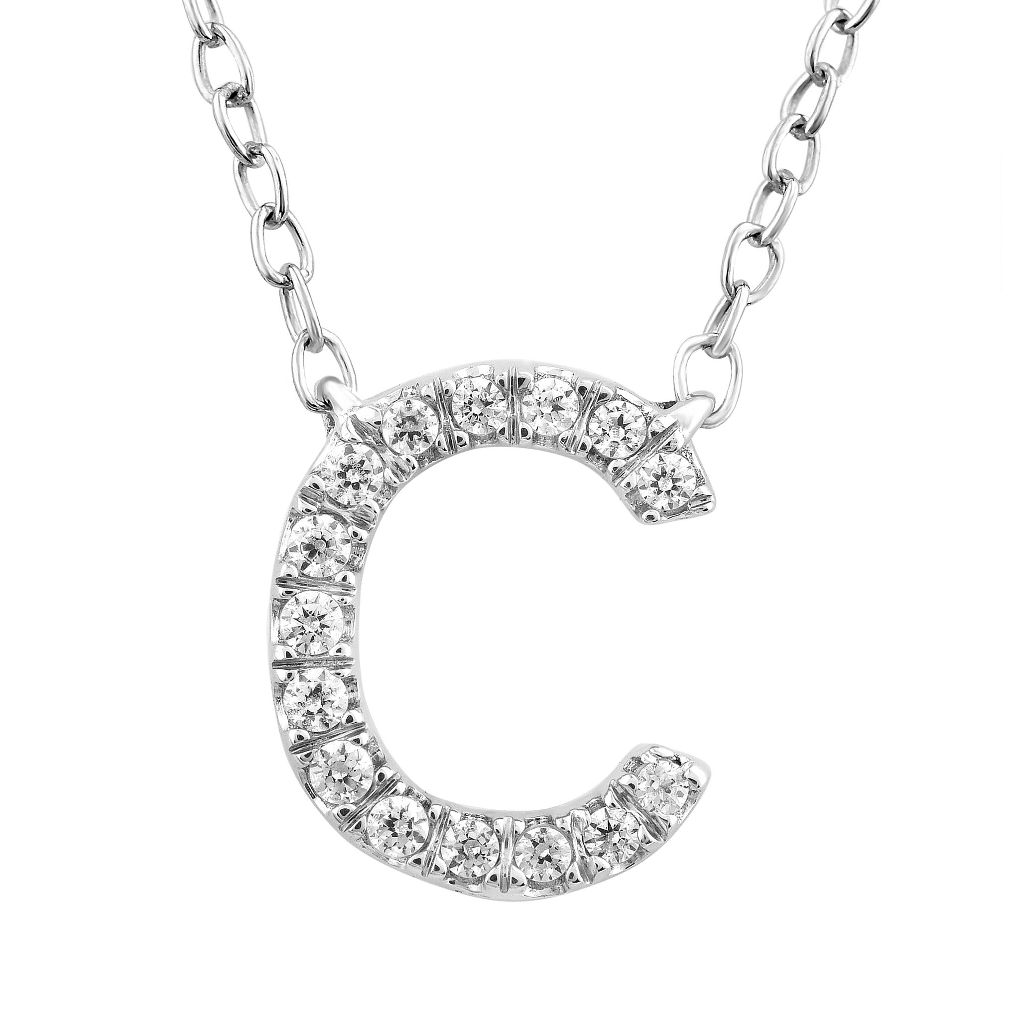 Initial 'C' Necklace with 0.06ct Diamonds in 9K White Gold
