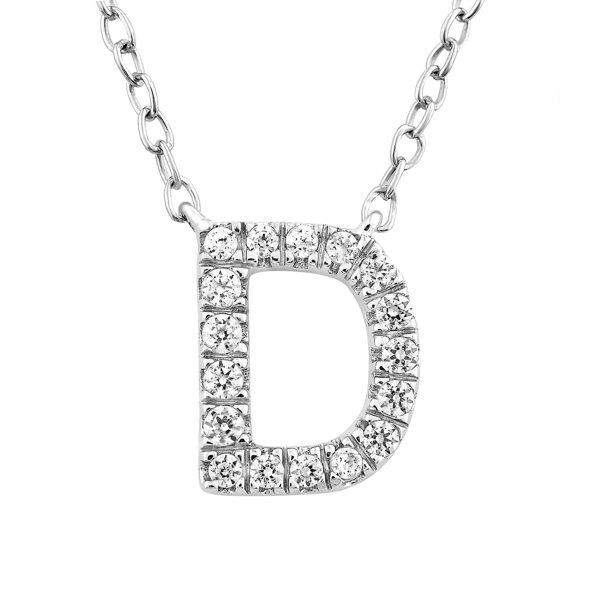 Initial 'D' Necklace with 0.09ct Diamonds in 9K White Gold