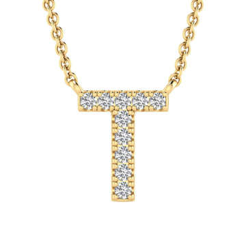 Initial 'T' Necklace with 0.06ct Diamonds in 9K Yellow Gold - PF-6282-Y