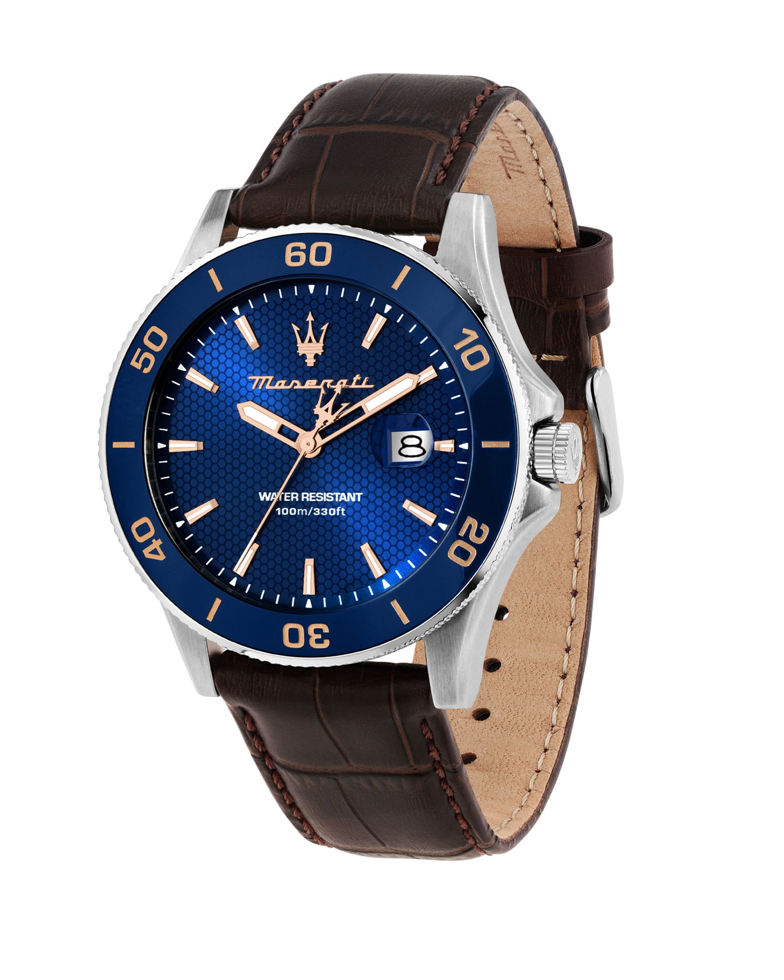 Maserati Competizione 43mm Blue Dial Brown Leather Strap Watch