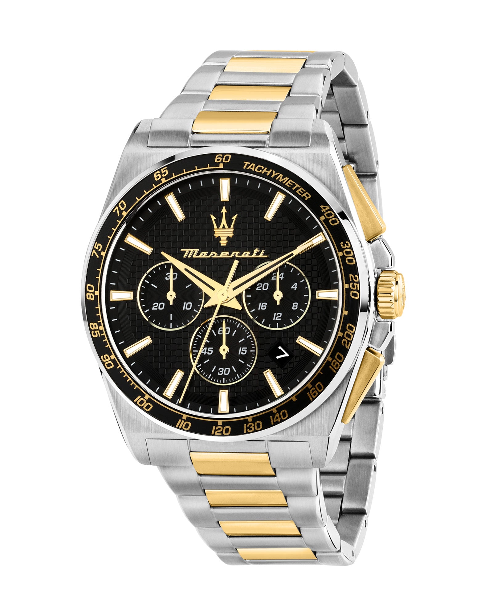 Maserati Velocita 43mm Chrono Black Dial Two Tone Stainless Steel Strap Watch