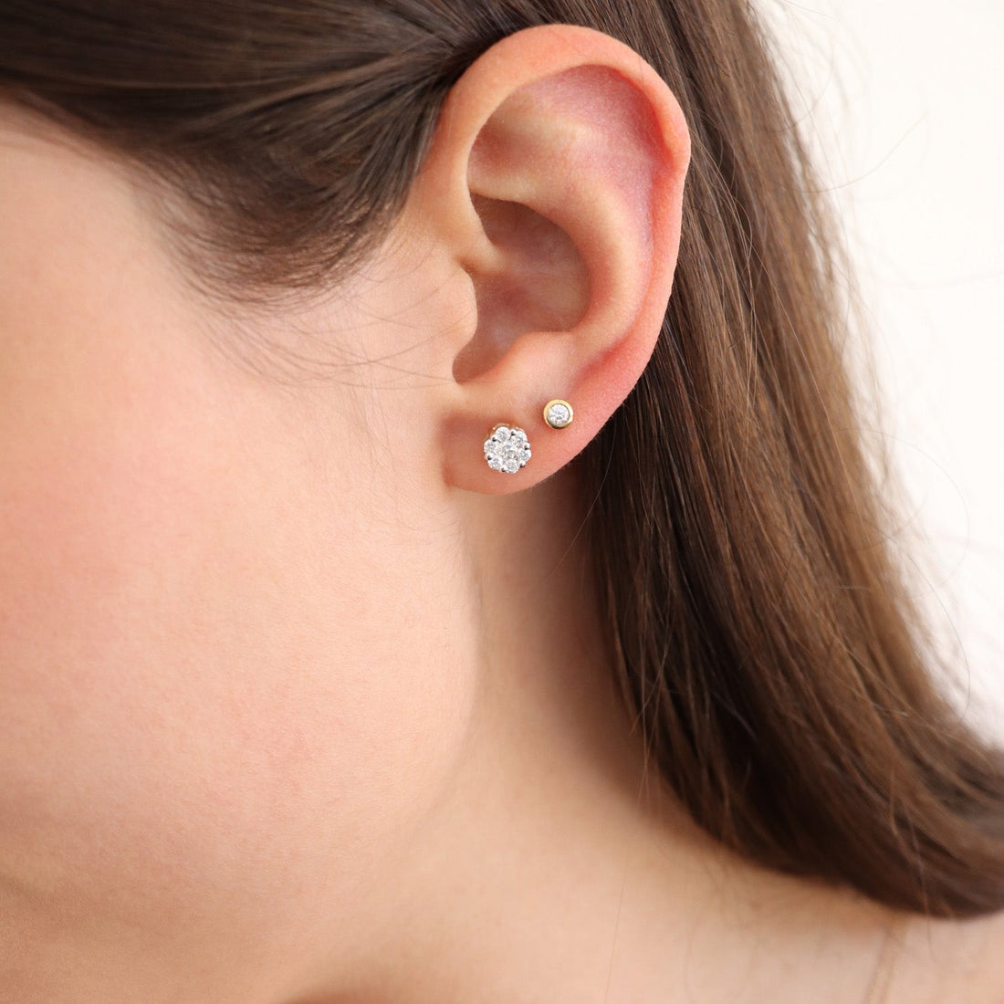 Cluster Stud Diamond Earrings with 0.50ct Diamonds in 9K Yellow Gold - RJ9YECLUS50GH