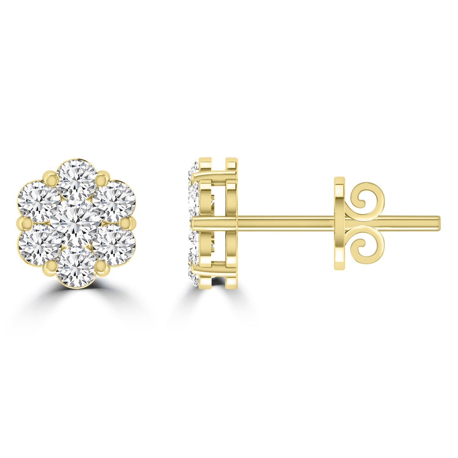 Cluster Stud Diamond Earrings with 0.50ct Diamonds in 9K Yellow Gold - RJ9YECLUS50GH