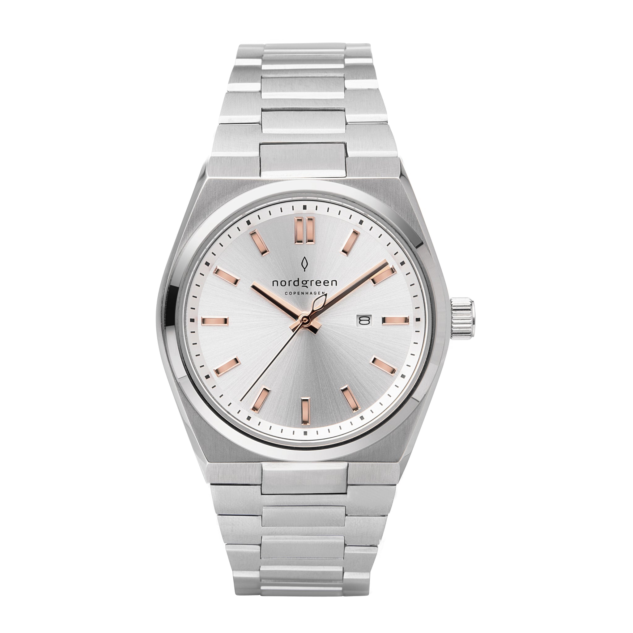 Nordgreen Succession 35mm Silver Dial & Rose Gold Indicies Stainless Steel Strap Watch