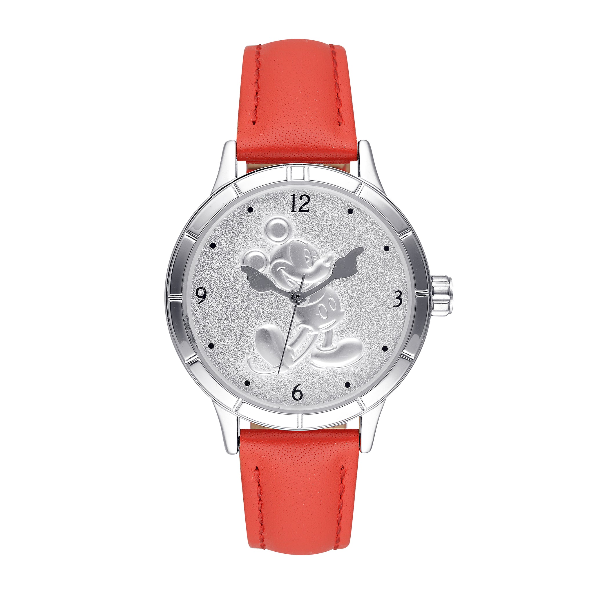 Disney Disney Mickey's 90th Sculpted Silver Dial Red Leaather Strap Watch