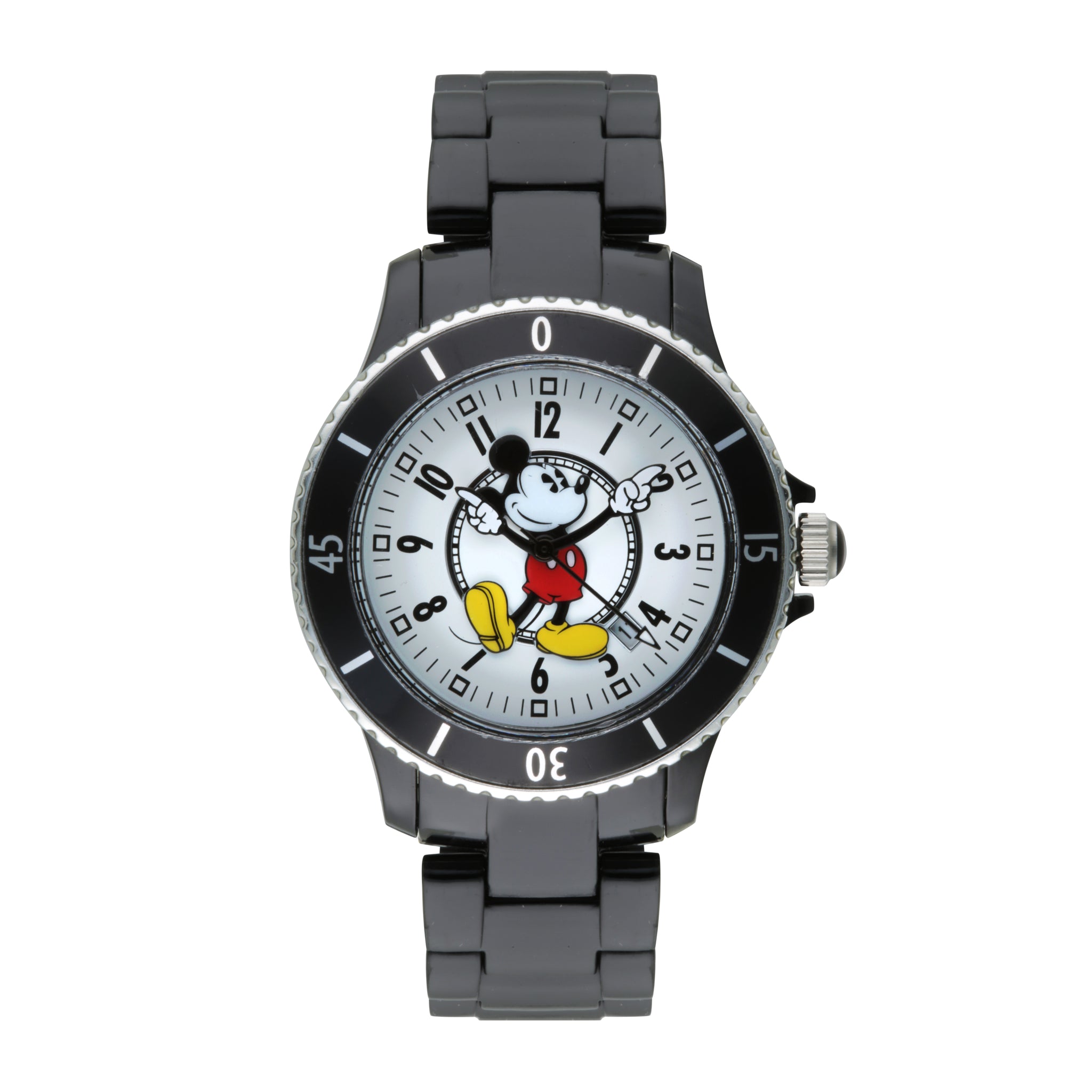 Disney Mickey Sports 40mm White Dial Black Stainless Steel Watch