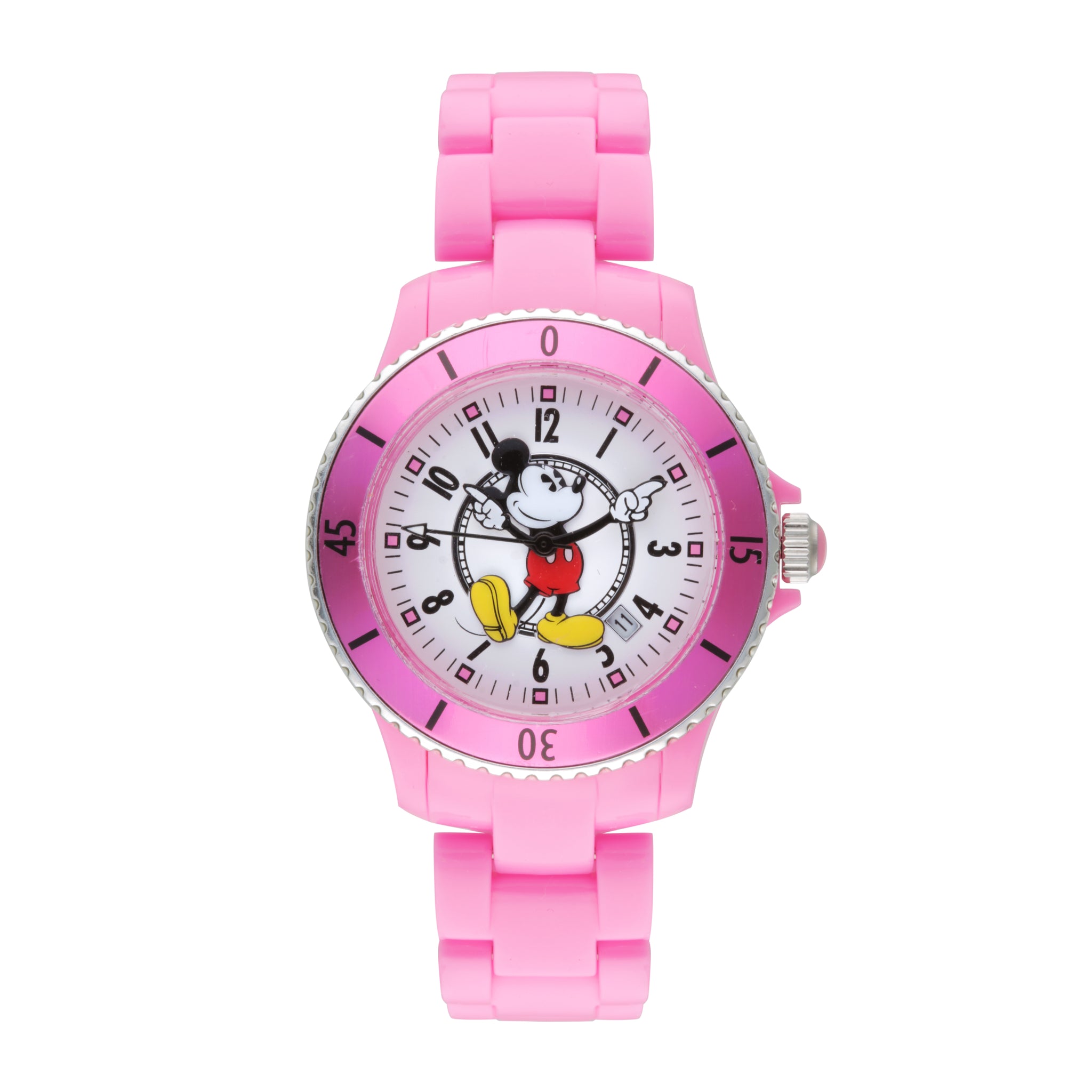 Disney Mickey Sports 40mm White Dial Pink Stainless Steel Watch