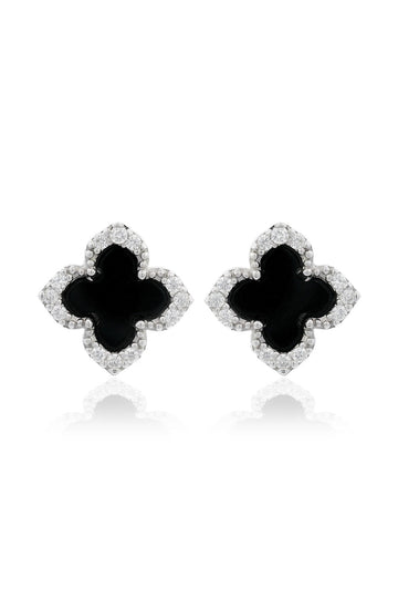 GEORGINI MIDNIGHT VELVET BLACK AGATE FAIRWATER STUD EARRINGS SILVER