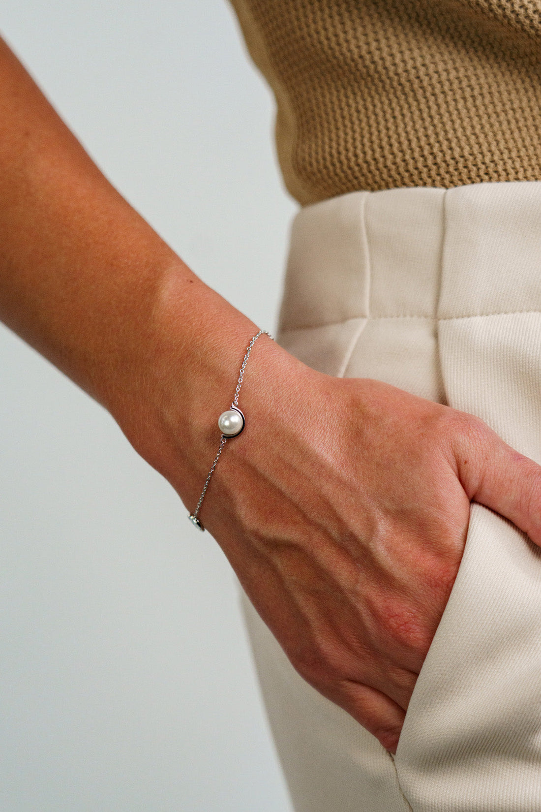 ADAGIO CRESCENT NINE-2-FIVE PEARL RACELET SILVER 15CM +4CM