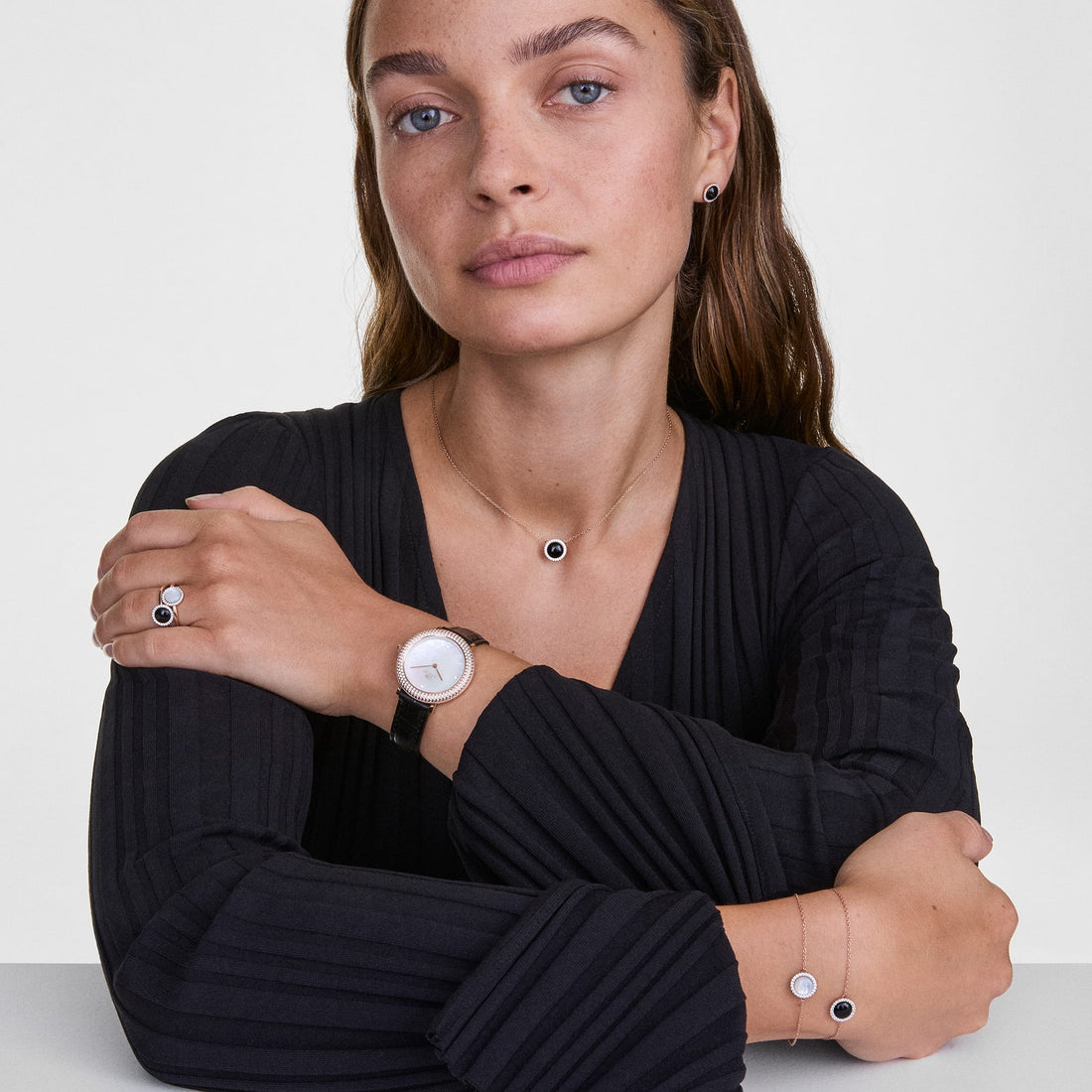 Daniel Wellington Audrey Earrings Black Agathe Rose Gold